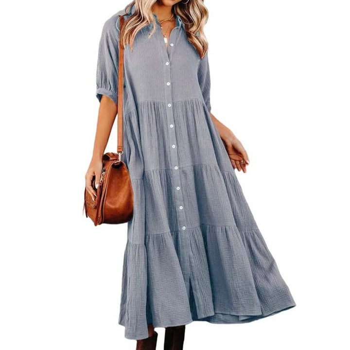 Helen - Women's Cotton Half Sleeve Midi Dress with Pockets